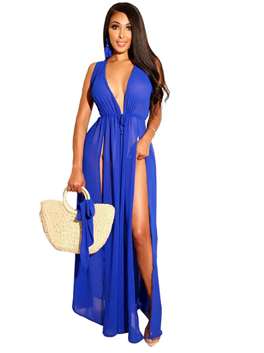 Beach dress with split drawstring